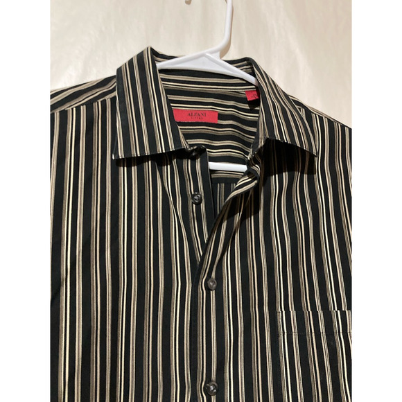 Alfani Mens Button-Up Shirt Black Striped Long Sleeve Point Collar Pocket L 16 - Picture 4 of 8